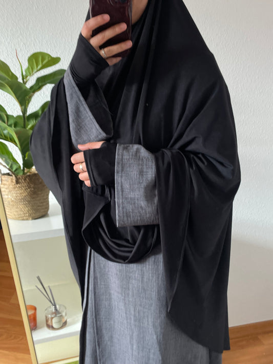 Khimar sitr en jersey premium noir avec manches incluses