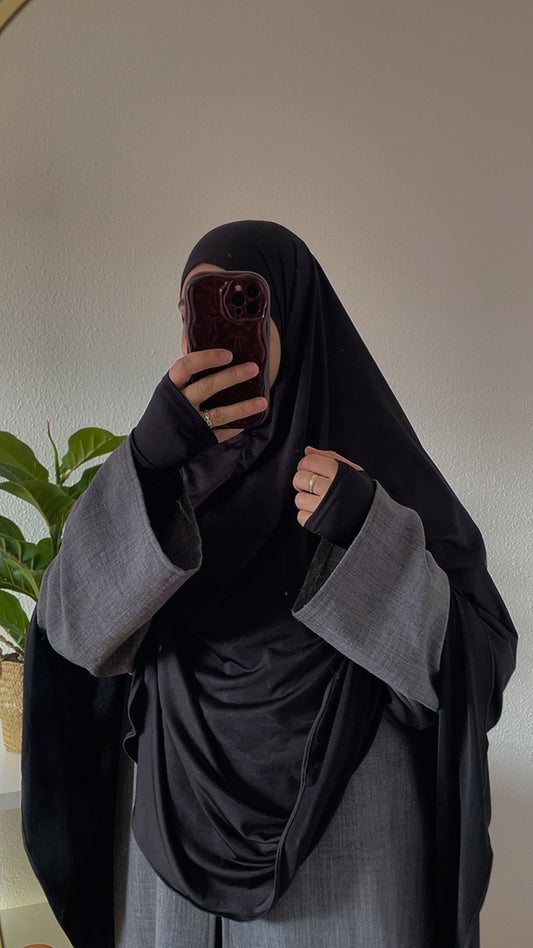 Khimar sitr en jersey premium noir avec manches incluses
