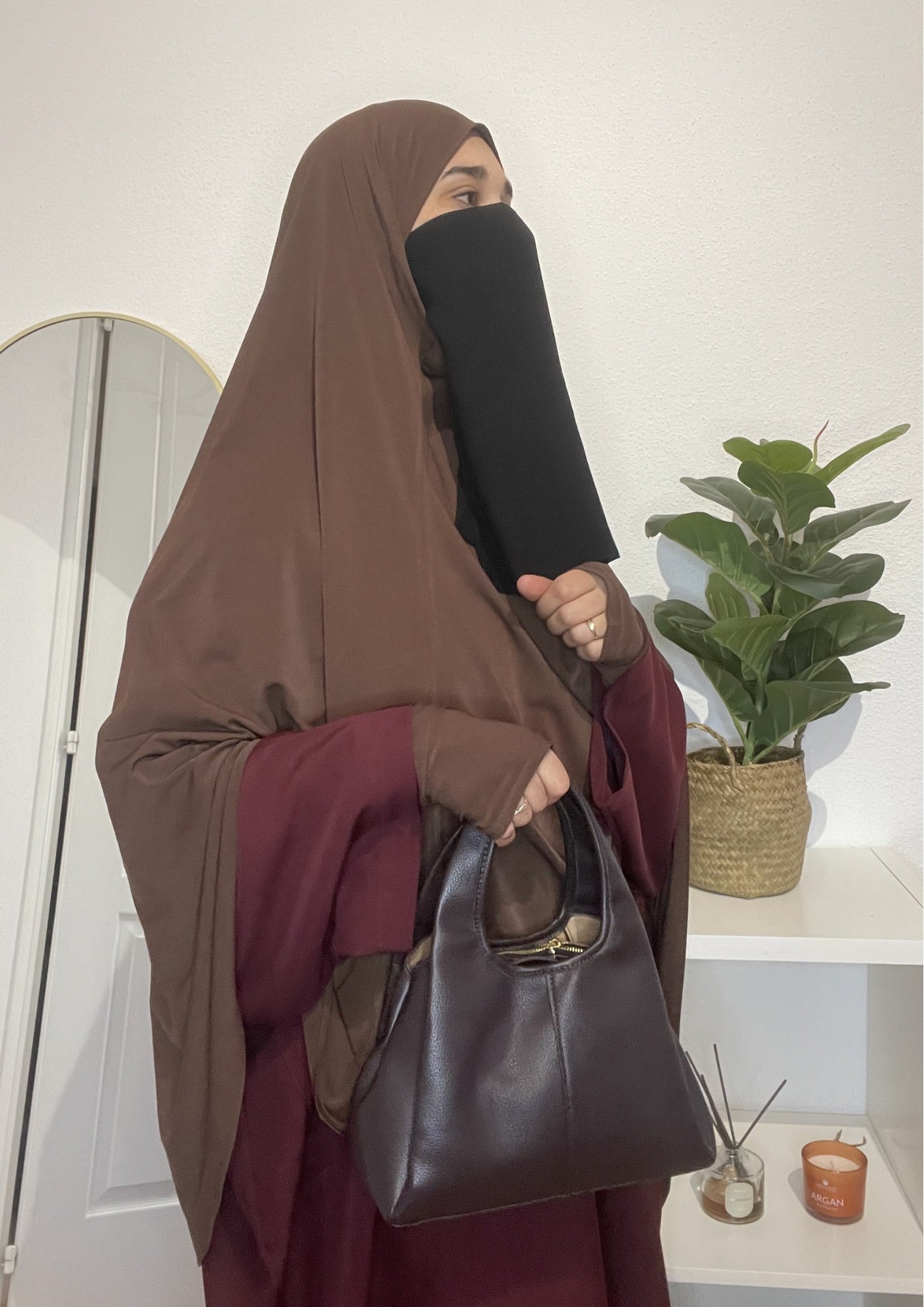 Khimar Sitr en jersey premium marron avec manches incluses