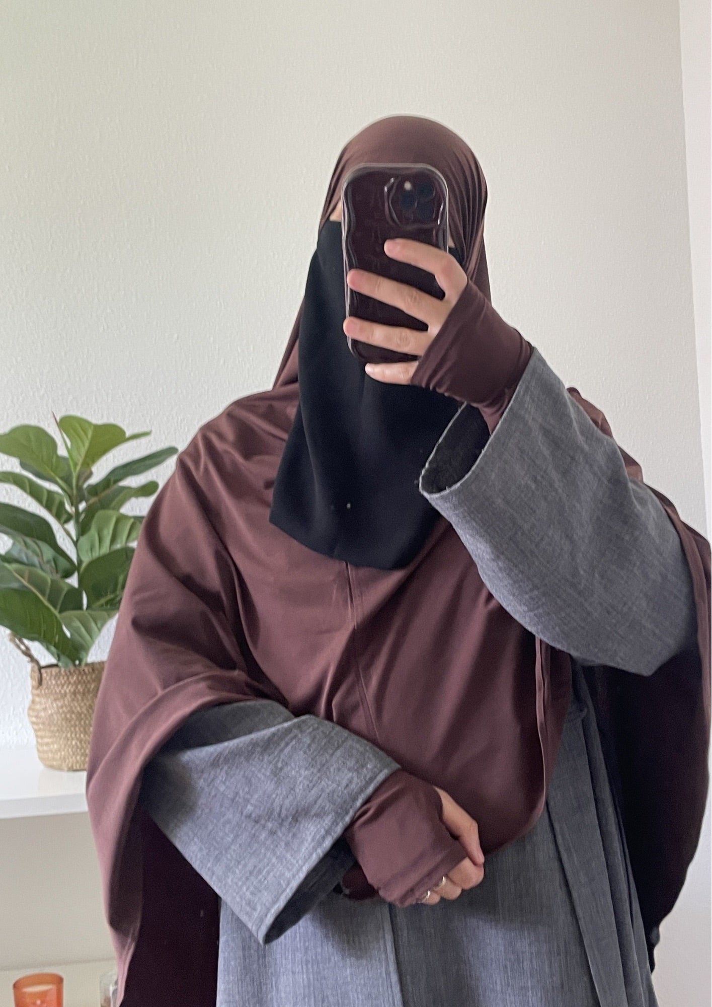Khimar Sitr en jersey premium marron avec manches incluses