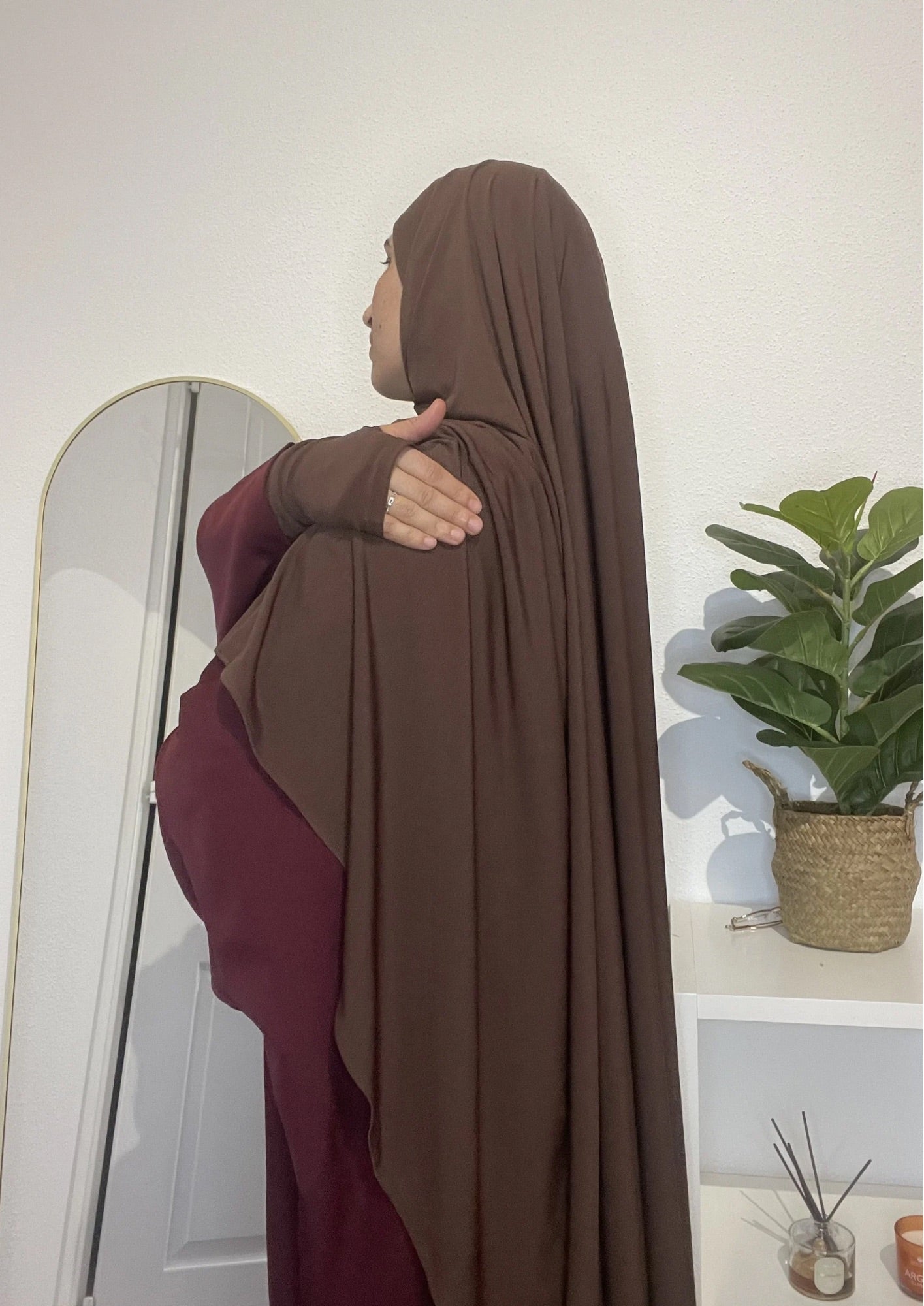 Khimar Sitr en jersey premium marron avec manches incluses