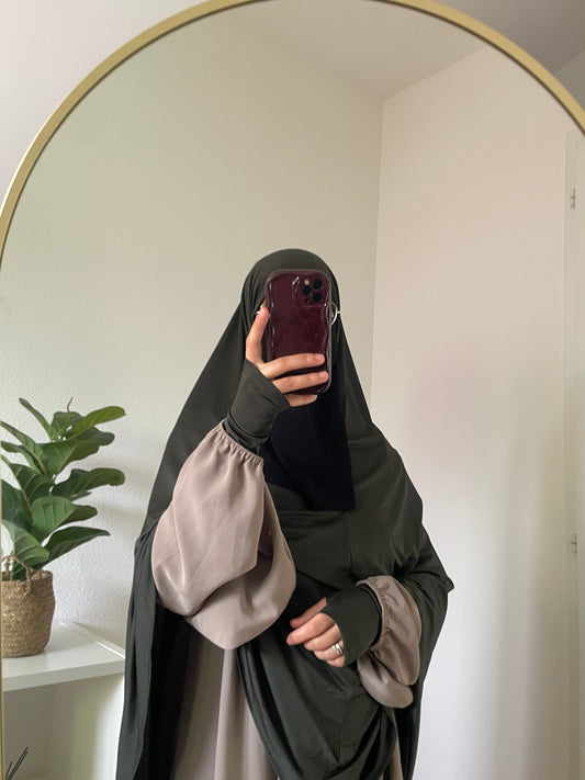 Khimar Sitr en jersey premium vert kaki  avec manches incluses