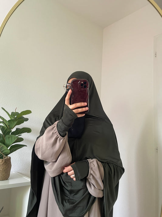 Khimar Sitr en jersey premium vert kaki  avec manches incluses